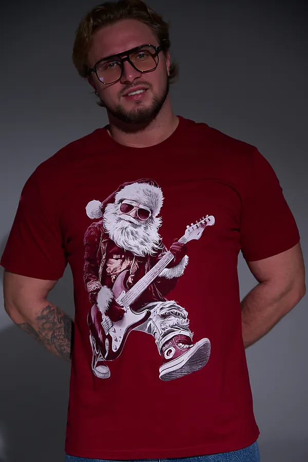 8581 футболка унисекс НАТАЛИ, бордо+д мороз с гитарой - фото 2