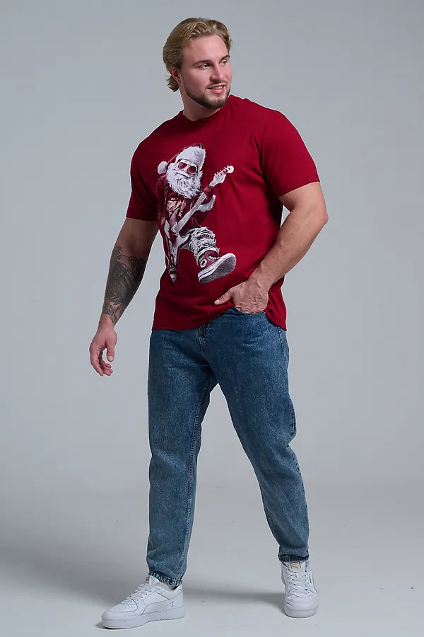 8581 футболка унисекс НАТАЛИ, бордо+д мороз с гитарой - фото 2