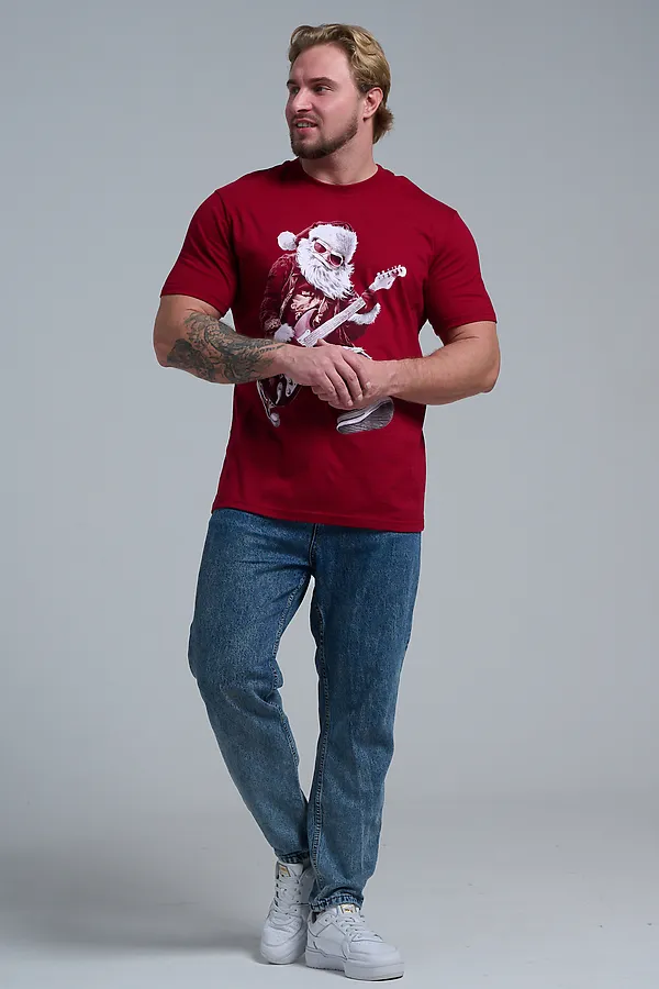 8581 футболка унисекс НАТАЛИ, бордо+д мороз с гитарой - фото 2