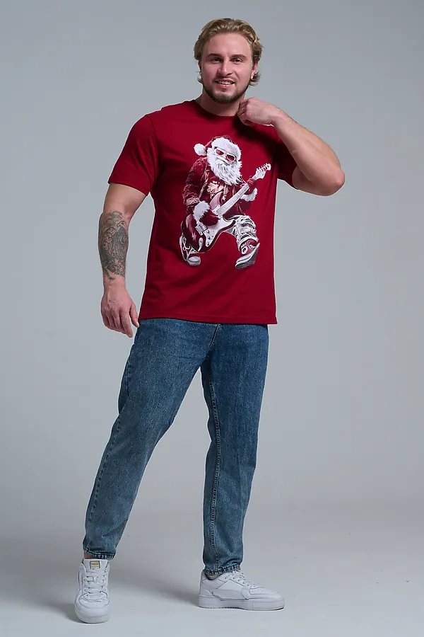 8581 футболка унисекс НАТАЛИ, бордо+д мороз с гитарой - фото 2