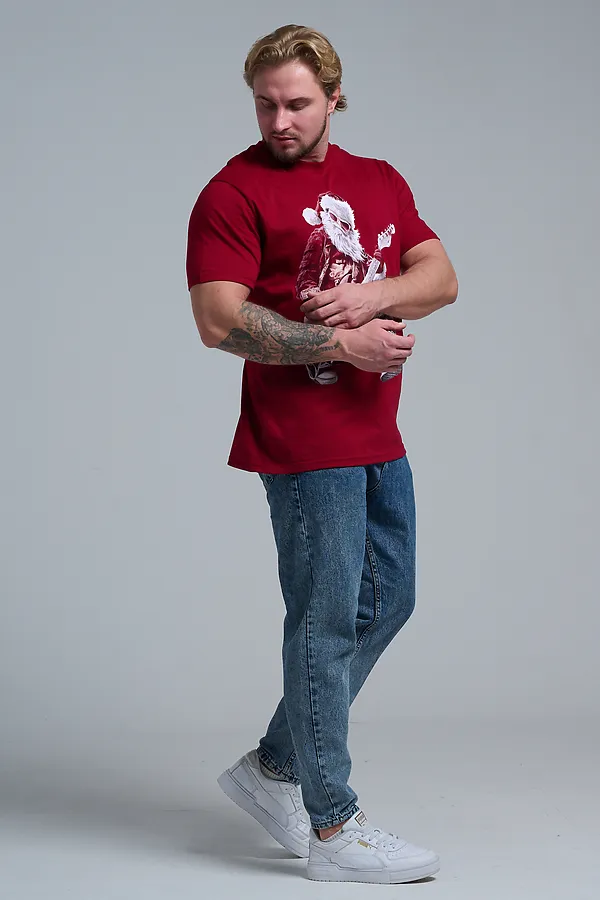 8581 футболка унисекс НАТАЛИ, бордо+д мороз с гитарой - фото 2