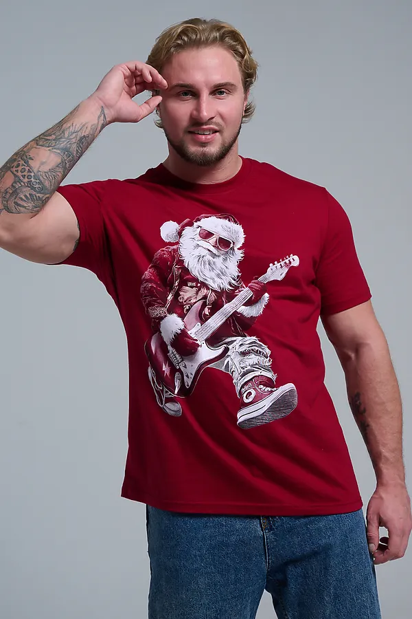 8581 футболка унисекс НАТАЛИ, бордо+д мороз с гитарой - фото 2