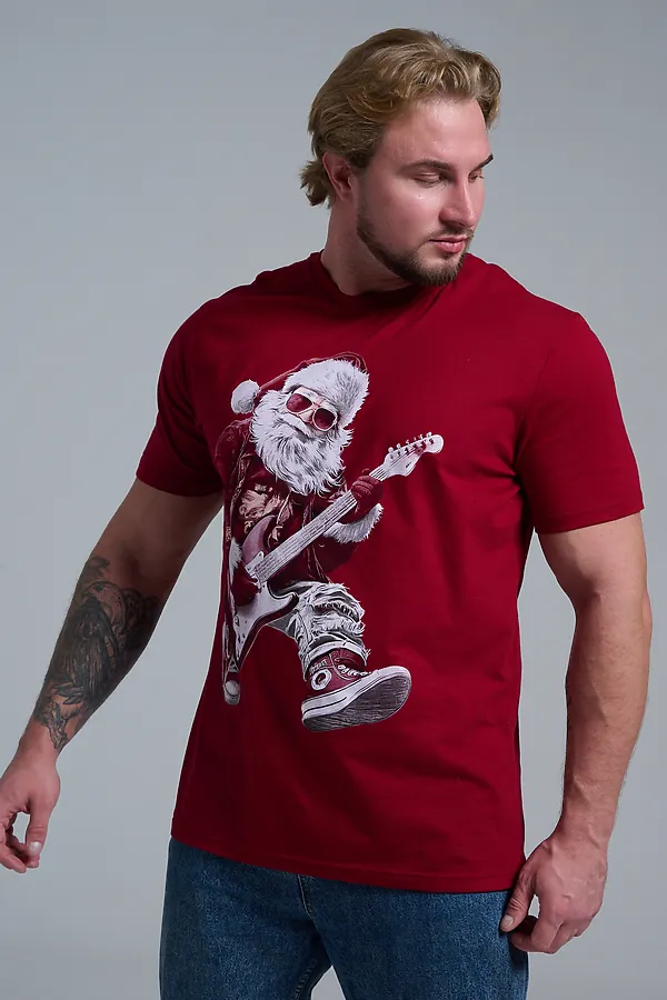 8581 футболка унисекс НАТАЛИ, бордо+д мороз с гитарой - фото 2