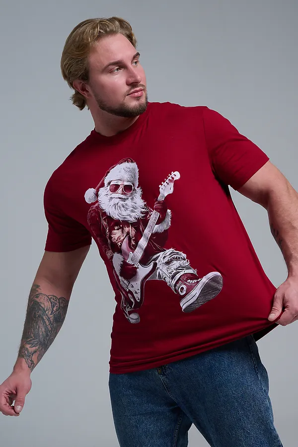 8581 футболка унисекс НАТАЛИ, бордо+д мороз с гитарой - фото 2