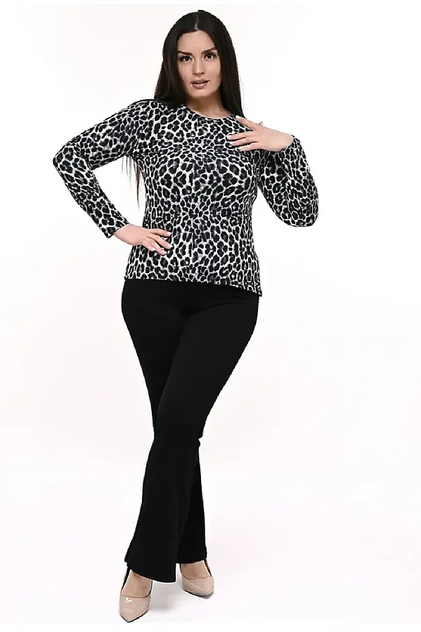 Лонгслив лонг_и НАТАЛИ, серый леопард - фото 2
