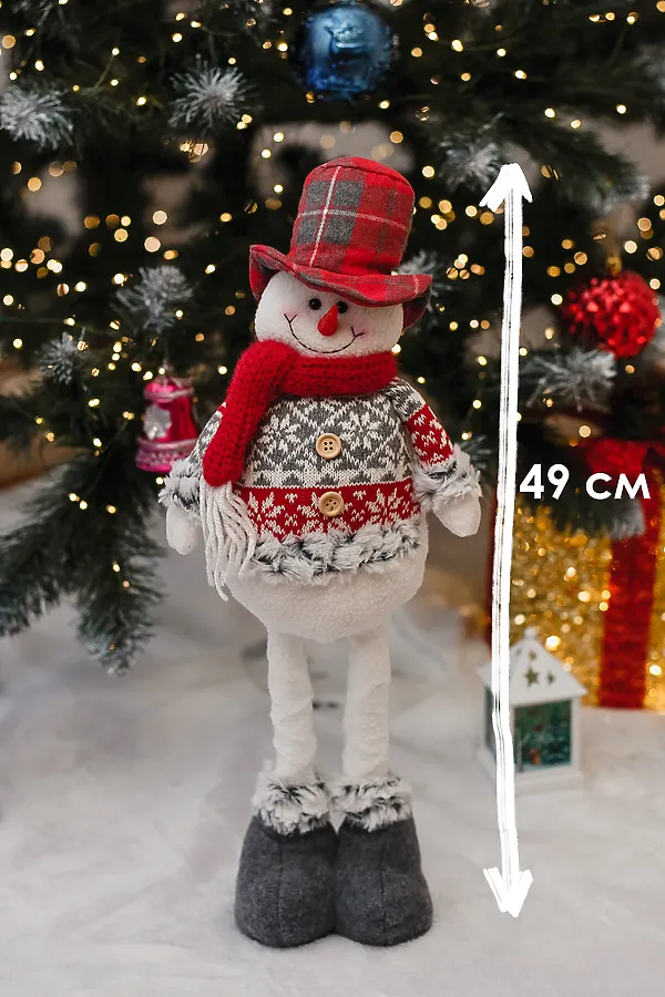 Игрушка новогодняя с выдвижными ногами Снеговик платье серое НАТАЛИ, серый - фото 2