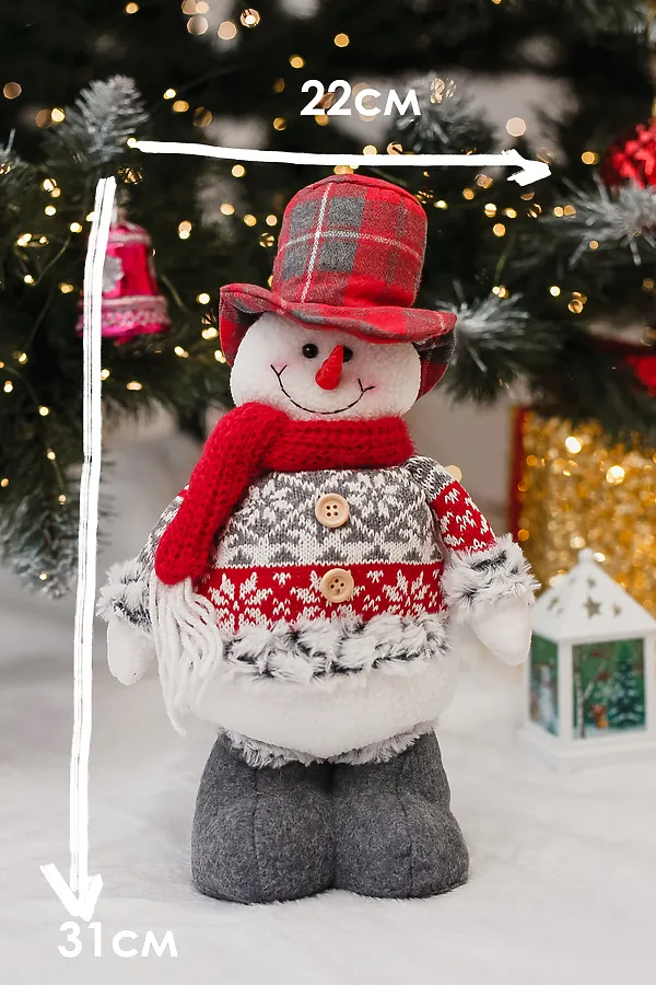 Игрушка новогодняя с выдвижными ногами Снеговик платье серое НАТАЛИ, серый - фото 2