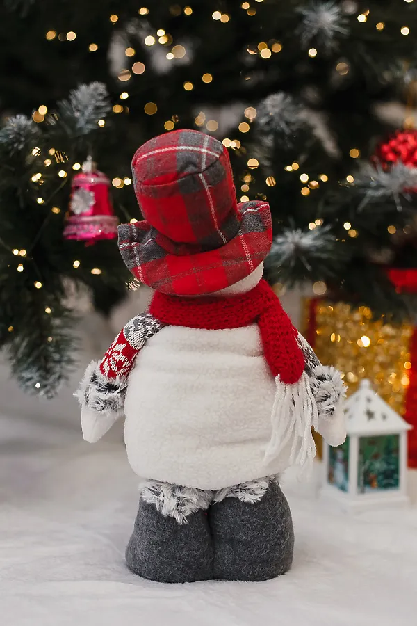 Игрушка новогодняя с выдвижными ногами Снеговик платье серое НАТАЛИ, серый - фото 2