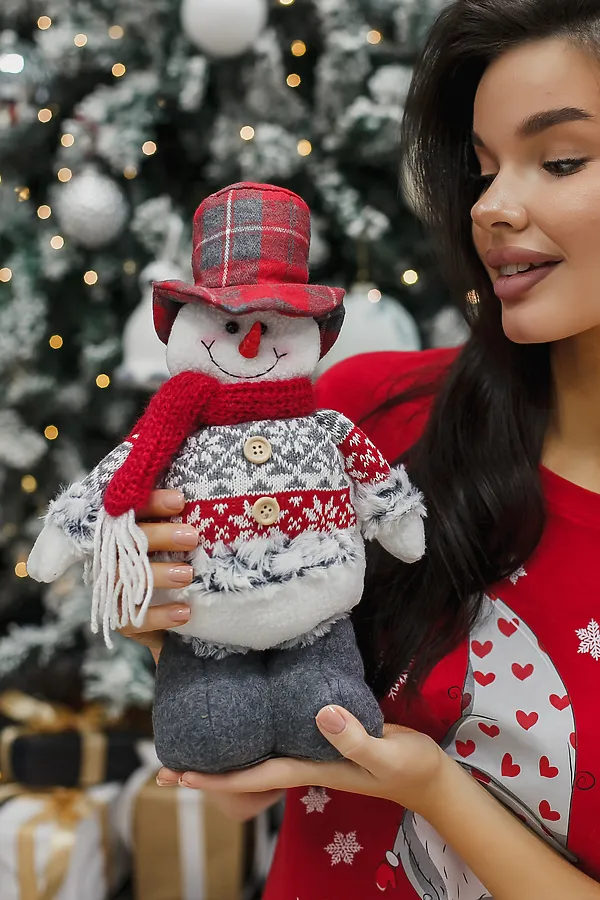 Игрушка новогодняя с выдвижными ногами Снеговик платье серое НАТАЛИ, серый - фото 2