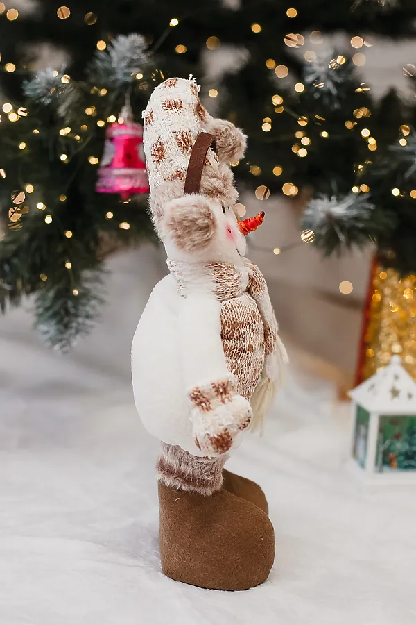 Игрушка новогодняя с выдвижными ногами Снеговик в наушниках колпак НАТАЛИ, бежевый - фото 2