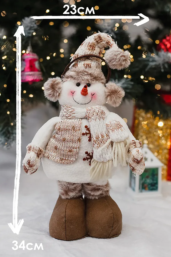 Игрушка новогодняя с выдвижными ногами Снеговик в наушниках колпак НАТАЛИ, бежевый - фото 2