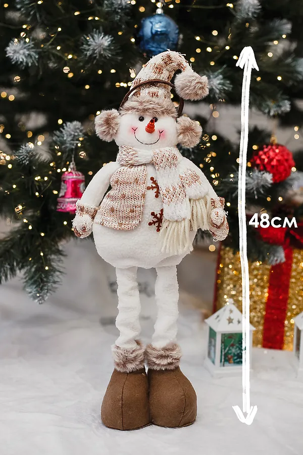 Игрушка новогодняя с выдвижными ногами Снеговик в наушниках колпак НАТАЛИ, бежевый - фото 2