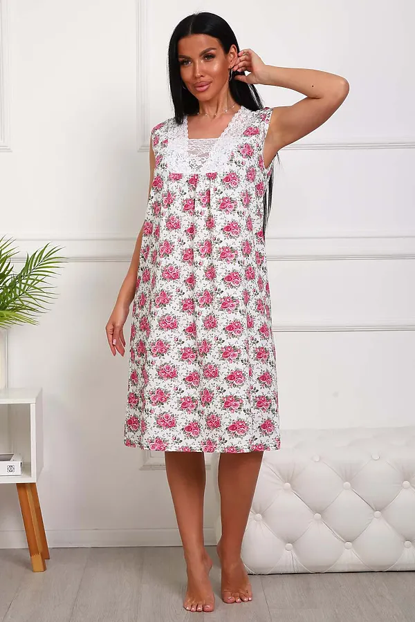 Сорочка 29530 НАТАЛИ, розовые цветы - фото 2