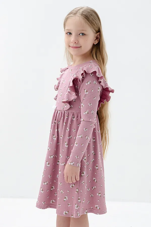 Платье Бетти длинный рукав детское НАТАЛИ, цветочки на розовом - фото 2