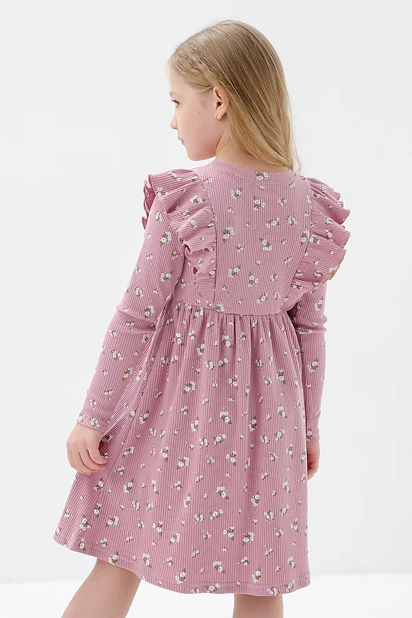 Платье Бетти длинный рукав детское НАТАЛИ, цветочки на розовом - фото 2