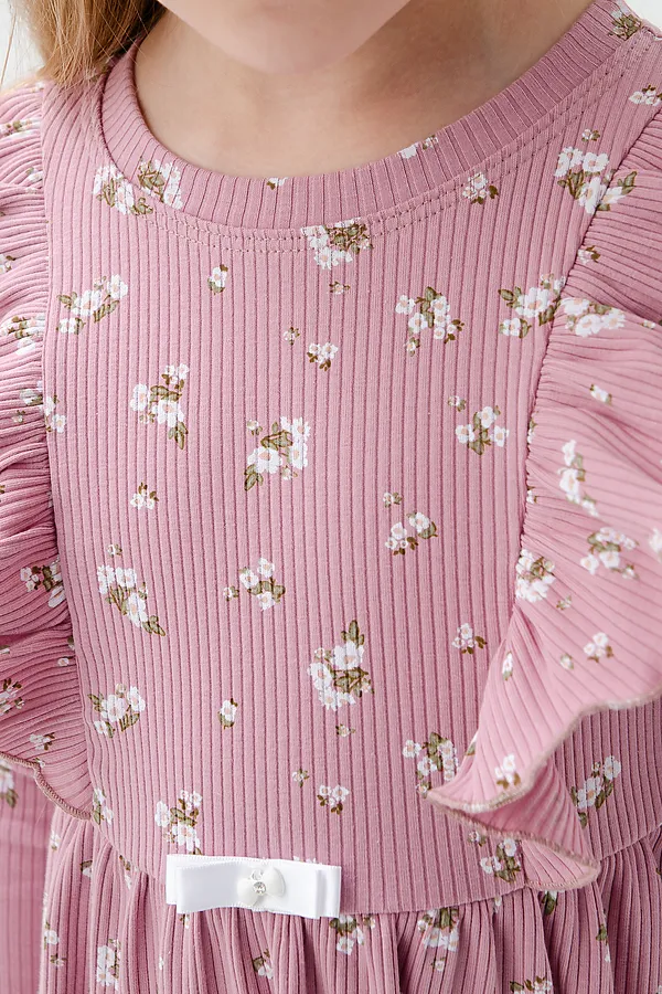 Платье Бетти длинный рукав детское НАТАЛИ, цветочки на розовом - фото 2