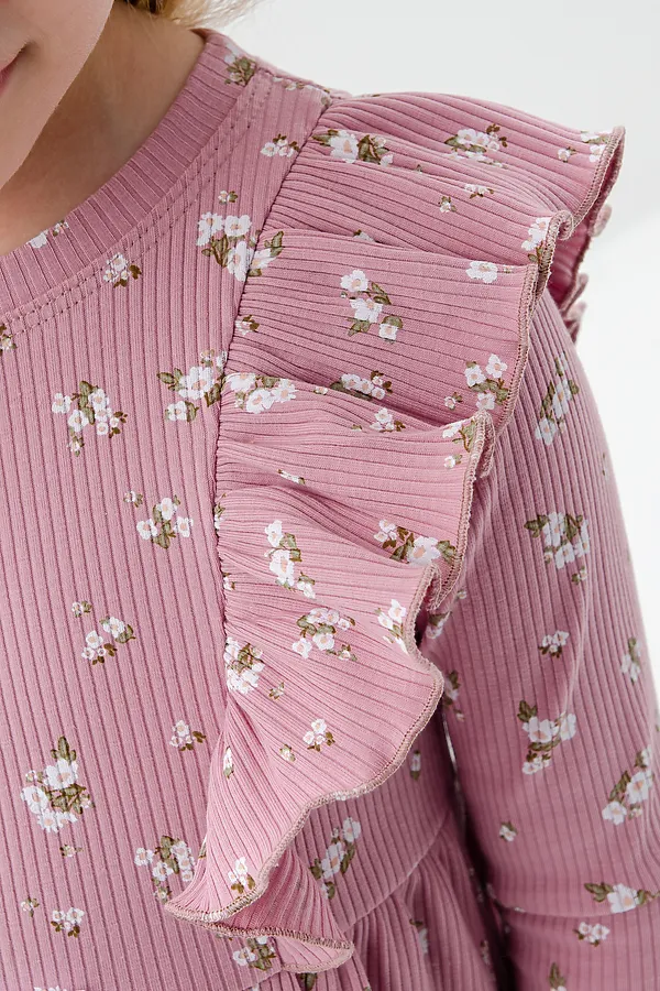 Платье Бетти длинный рукав детское НАТАЛИ, цветочки на розовом - фото 2