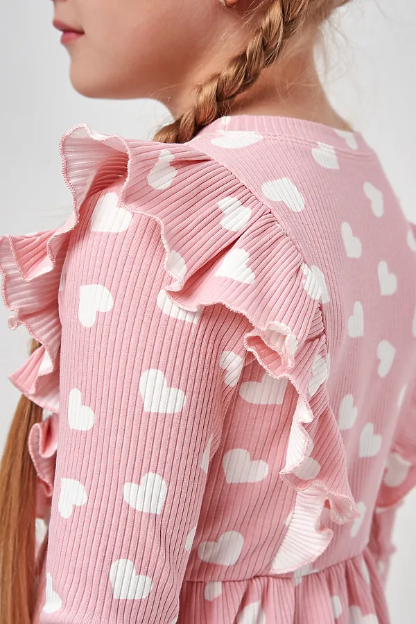 Платье Бетти длинный рукав детское НАТАЛИ, розовый сердечки - фото 2