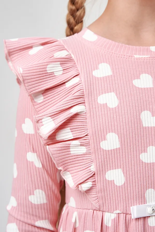Платье Бетти длинный рукав детское НАТАЛИ, розовый сердечки - фото 2
