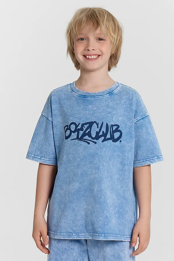 Комплект (Футболка+Шорты) MARK FORMELLE, синий acid wash +печать - фото 2