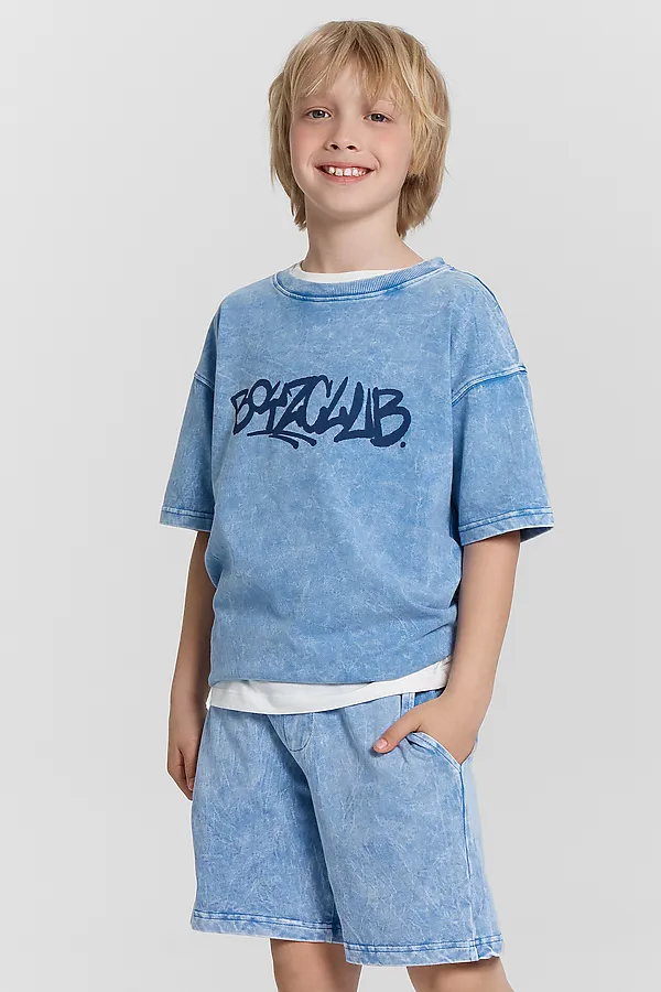 Комплект (Футболка+Шорты) MARK FORMELLE, синий acid wash +печать - фото 2