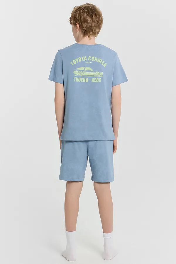 Костюм (Футболка+Шорты) MARK FORMELLE, серо -синий acid wash +печать - фото 2