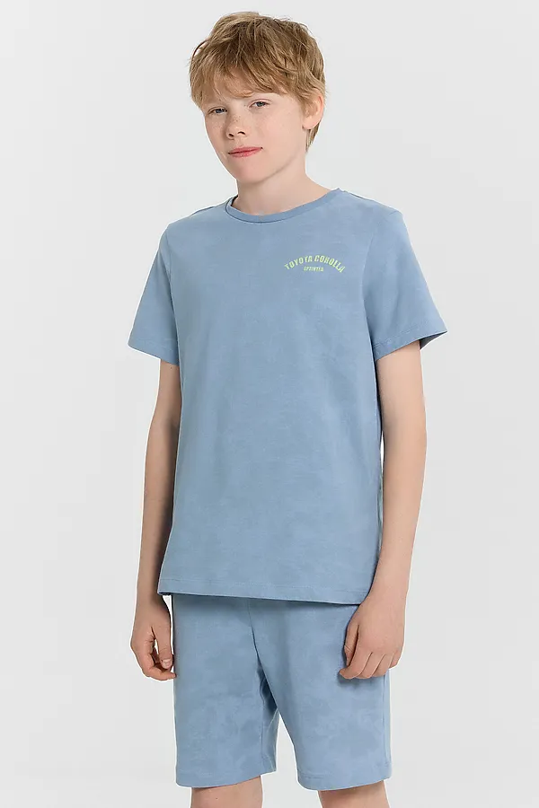 Костюм (Футболка+Шорты) MARK FORMELLE, серо -синий acid wash +печать - фото 2