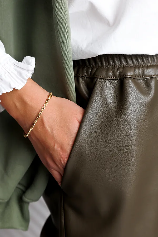 Брюки из экокожи на резинке 422 НАТАЛИ, хаки - фото 2