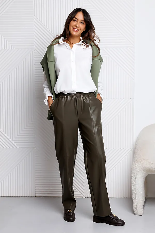 Брюки из экокожи на резинке 422 НАТАЛИ, хаки - фото 2
