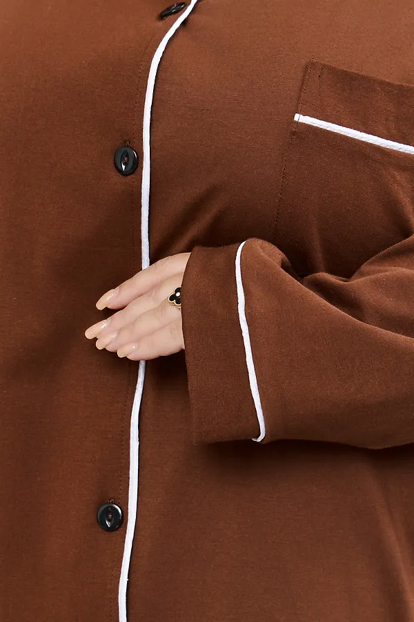 Пижама с брюками на пуговицах больших размеров Однотоннная НАТАЛИ, коричневый - фото 2