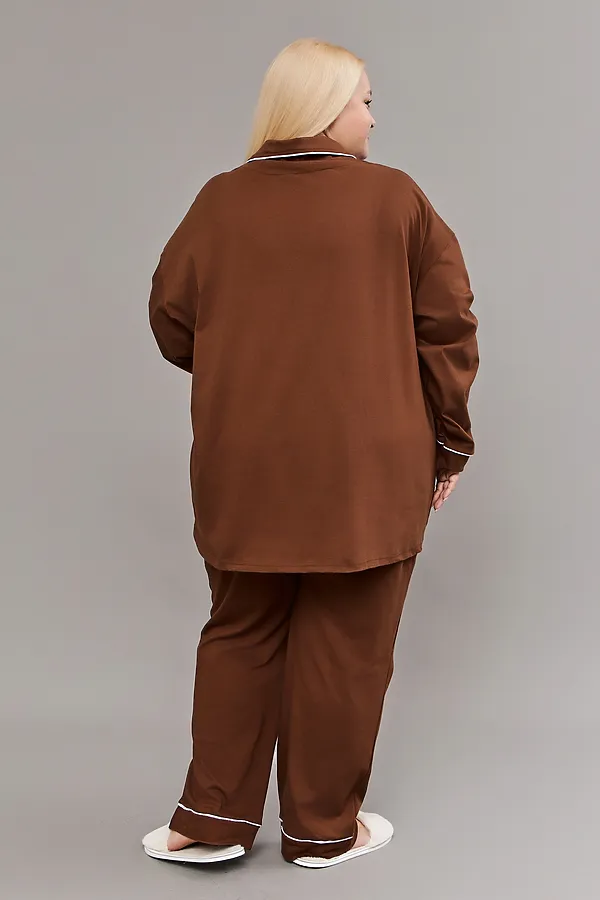 Пижама с брюками на пуговицах больших размеров Однотоннная НАТАЛИ, коричневый - фото 2