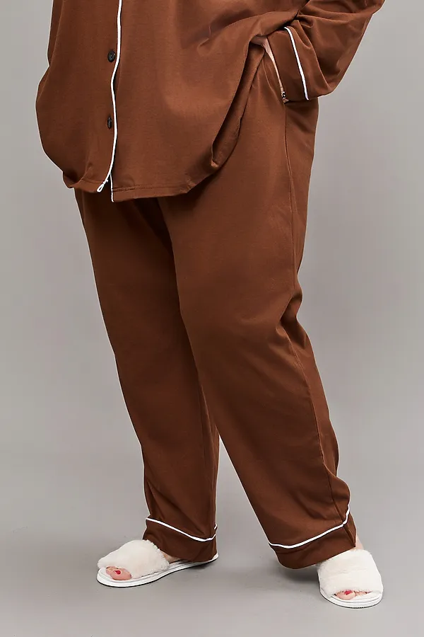 Пижама с брюками на пуговицах больших размеров Однотоннная НАТАЛИ, коричневый - фото 2