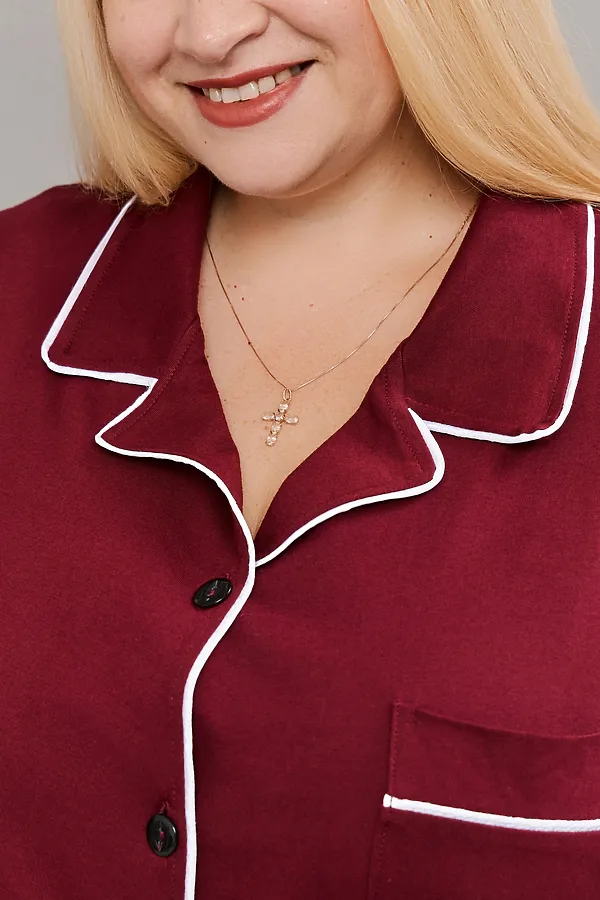 Пижама с брюками на пуговицах больших размеров Однотоннная НАТАЛИ, бордовый - фото 2