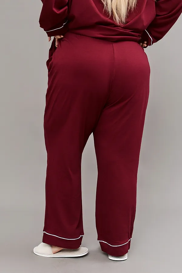 Пижама с брюками на пуговицах больших размеров Однотоннная НАТАЛИ, бордовый - фото 2