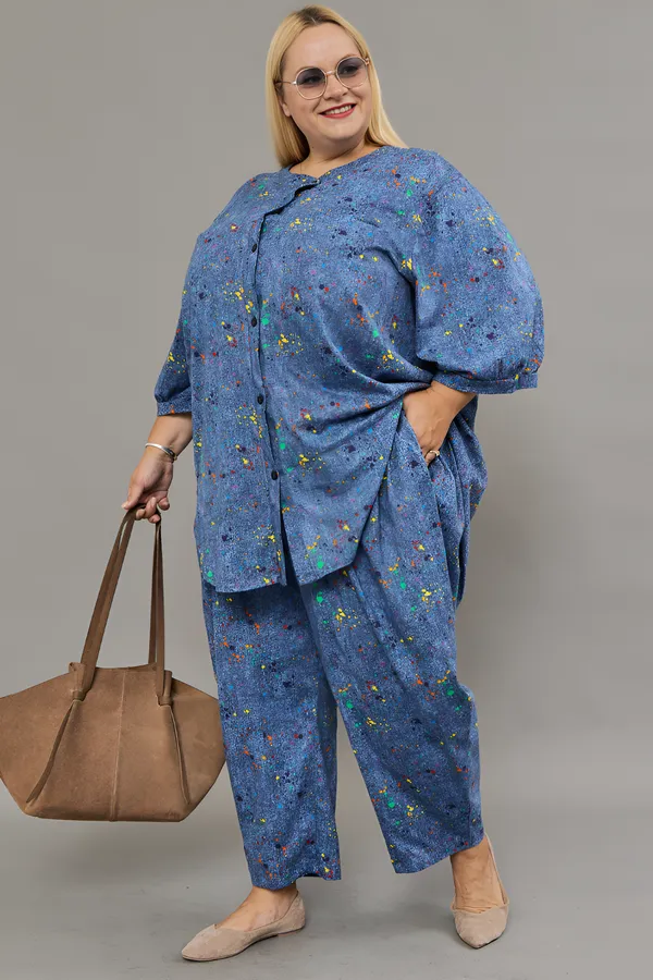 Костюм с брюками К-01 больших размеров НАТАЛИ, голубой - фото 2