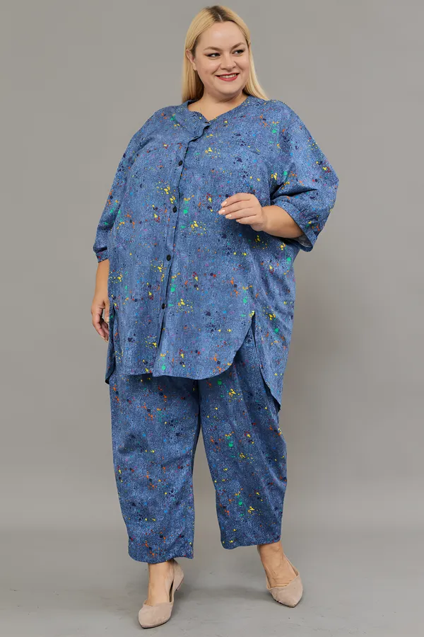 Костюм с брюками К-01 больших размеров НАТАЛИ, голубой - фото 2