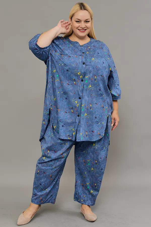 Костюм с брюками К-01 больших размеров НАТАЛИ, голубой - фото 2