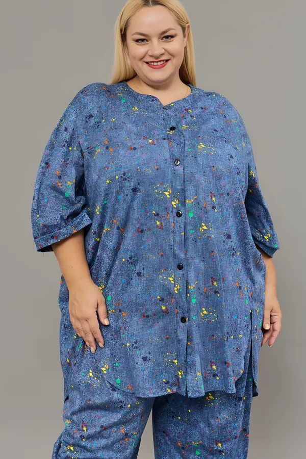 Костюм с брюками К-01 больших размеров НАТАЛИ, голубой - фото 2