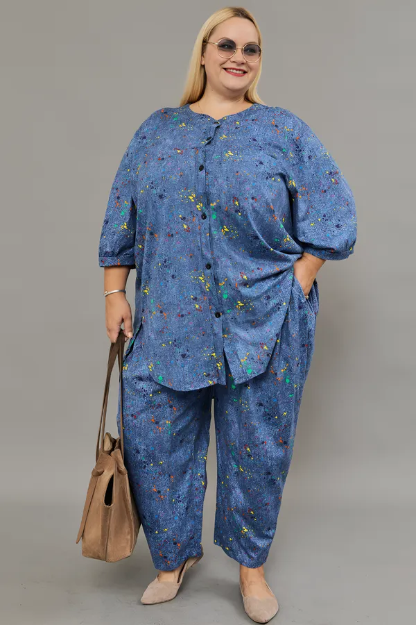 Костюм с брюками К-01 больших размеров НАТАЛИ, голубой - фото 2