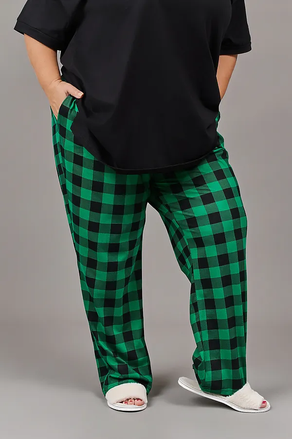 Пижама с брюками с брюками Больших размеров (П-111б-однотонная) НАТАЛИ, зеленый,черный - фото 2