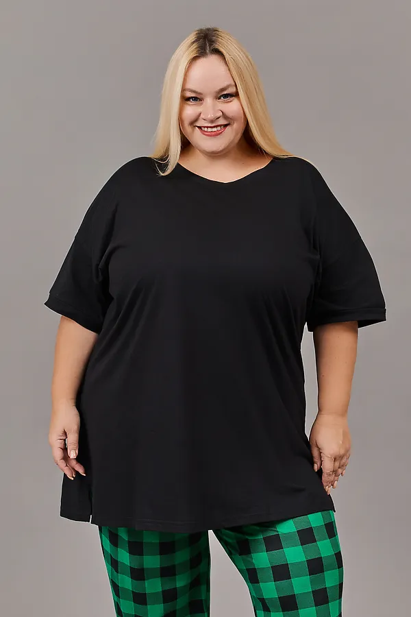 Пижама с брюками с брюками Больших размеров (П-111б-однотонная) НАТАЛИ, зеленый,черный - фото 2