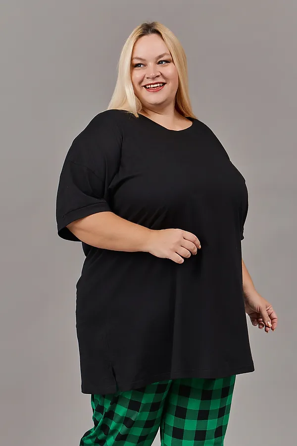 Пижама с брюками с брюками Больших размеров (П-111б-однотонная) НАТАЛИ, зеленый,черный - фото 2