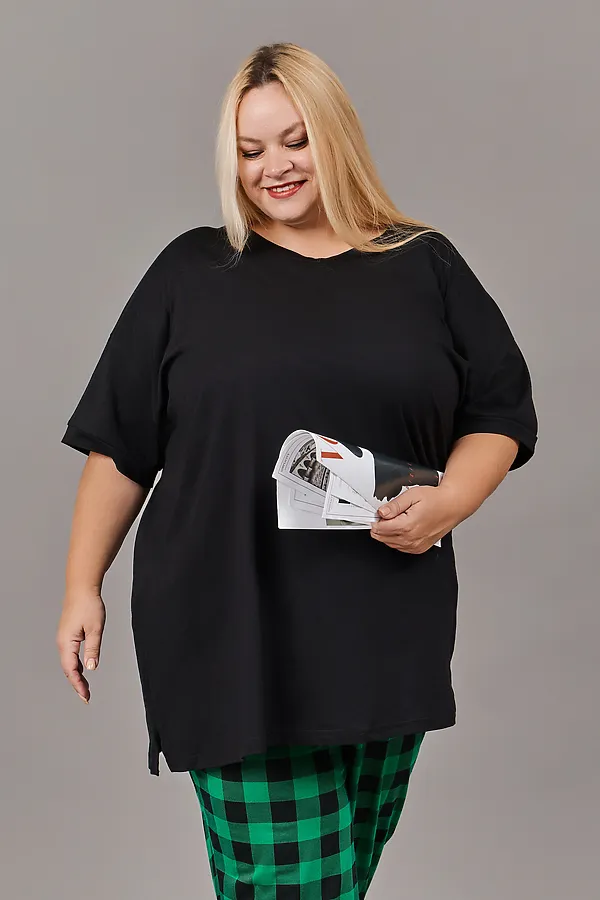 Пижама с брюками с брюками Больших размеров (П-111б-однотонная) НАТАЛИ, зеленый,черный - фото 2