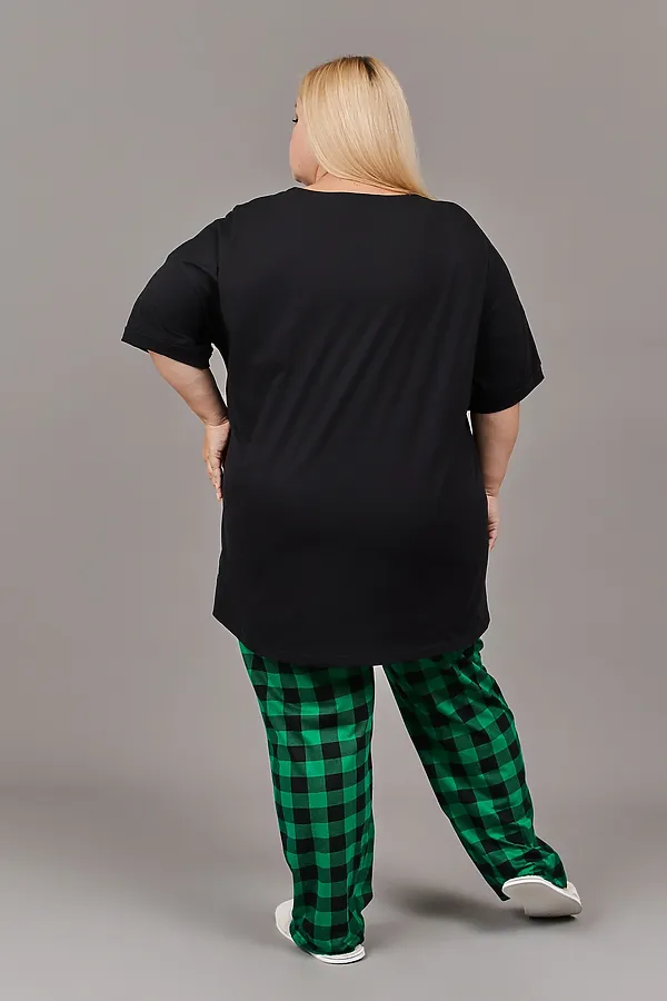 Пижама с брюками с брюками Больших размеров (П-111б-однотонная) НАТАЛИ, зеленый,черный - фото 2