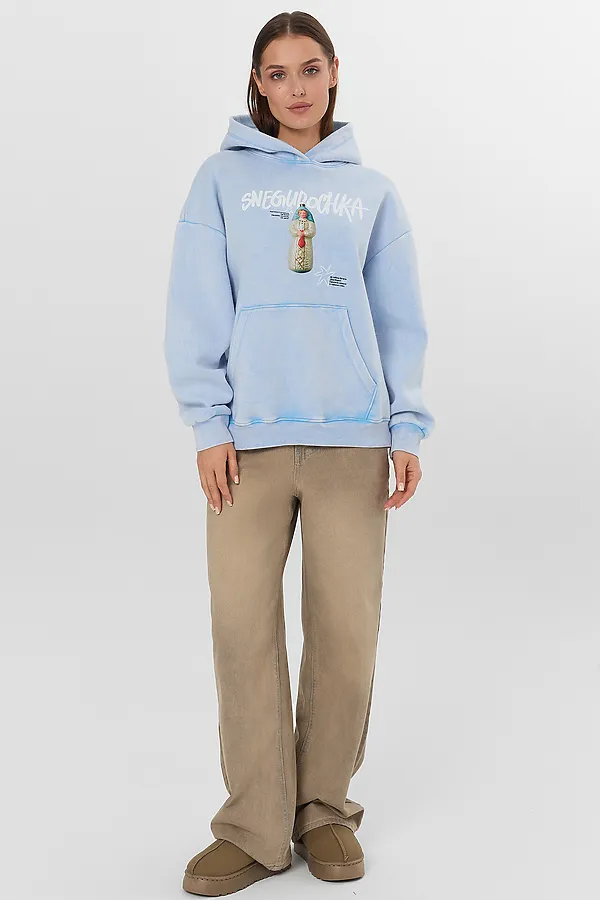 Худи MARK FORMELLE, acid wash голубой +печать - фото 2
