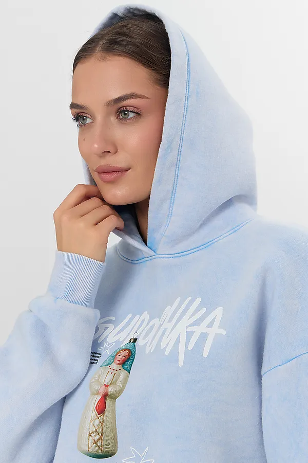 Худи MARK FORMELLE, acid wash голубой +печать - фото 2