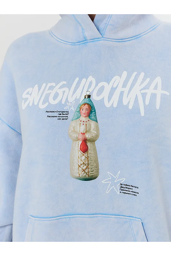 Худи MARK FORMELLE, acid wash голубой +печать - фото 2