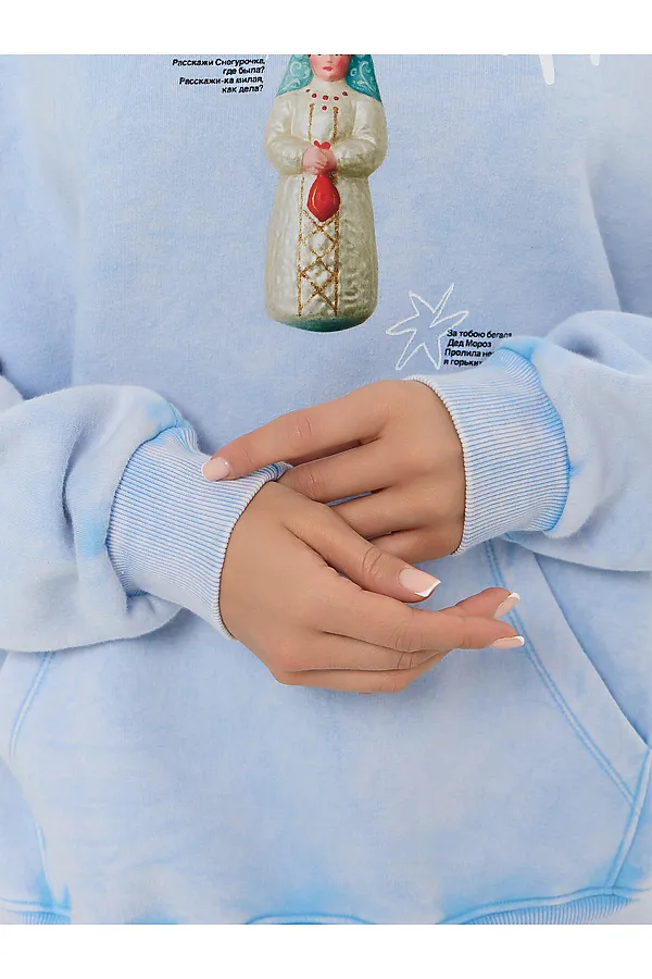 Худи MARK FORMELLE, acid wash голубой +печать - фото 2