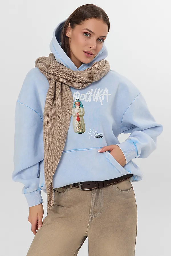 Худи MARK FORMELLE, acid wash голубой +печать - фото 2