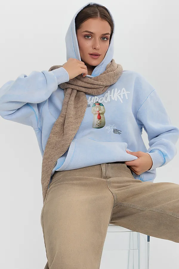 Худи MARK FORMELLE, acid wash голубой +печать - фото 2